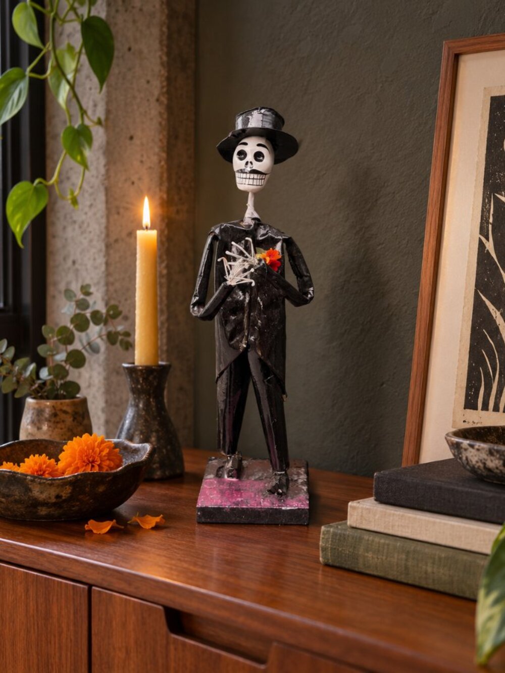 Mexican Folk Art Day of the Dead Catrin Groom Papier Mache Skeleton Figure